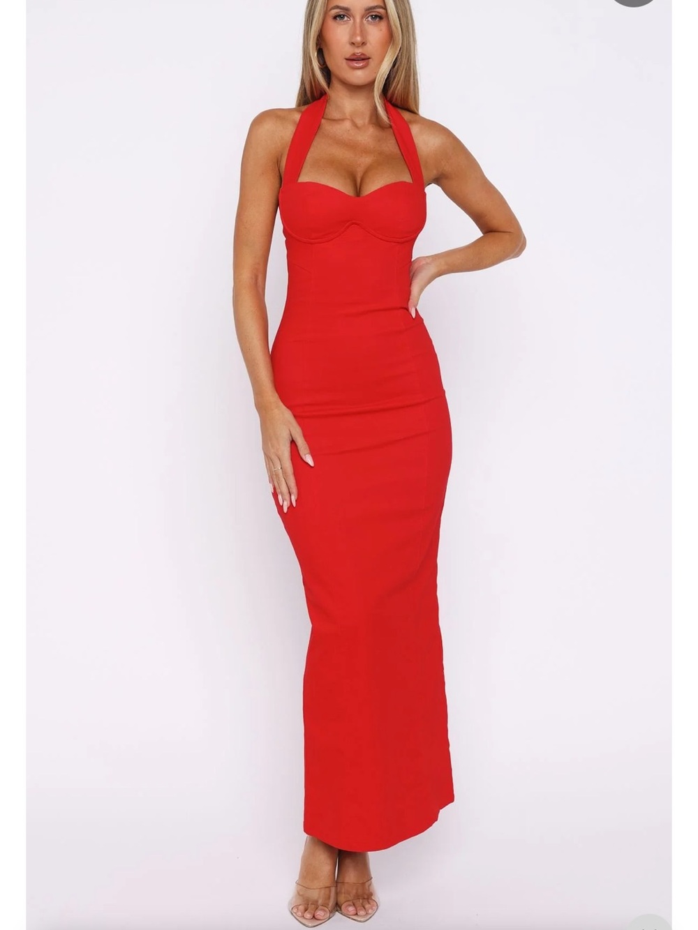 White Fox - Champagne High Halter Maxi Dress Red
